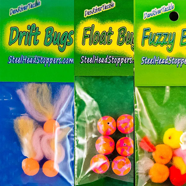 Colorful foam fishing lures in packaging